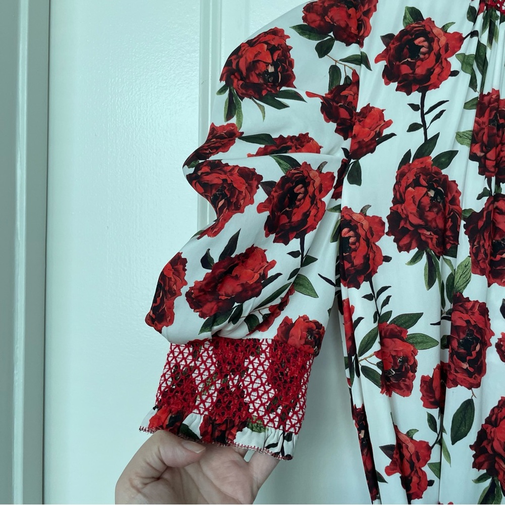 ALICE + OLIVIA Silva Floral Rose Mock Neck Midi Dress \\ 2 - Picture 4 of 13
